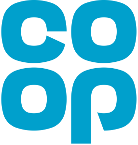 white back ground with blue text. the letters c o on top line and underneath o p making the co-op logo.
